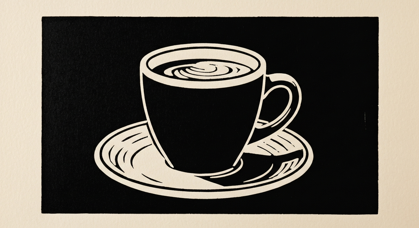 Linocut illustration of cafes in Ocean Springs.