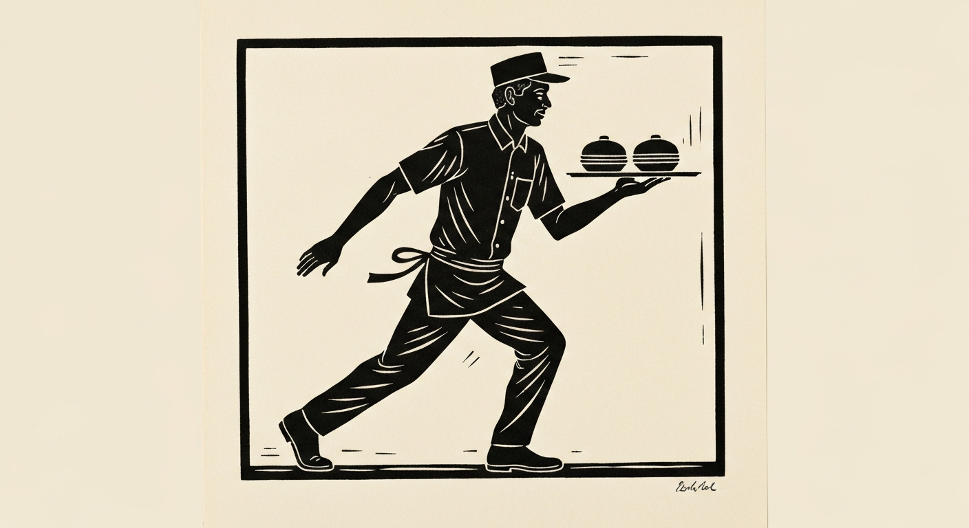 Linocut illustration of catering services in Ocean Springs.