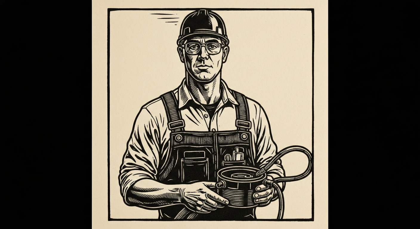 Linocut illustration of heating contractors in Ocean Springs.