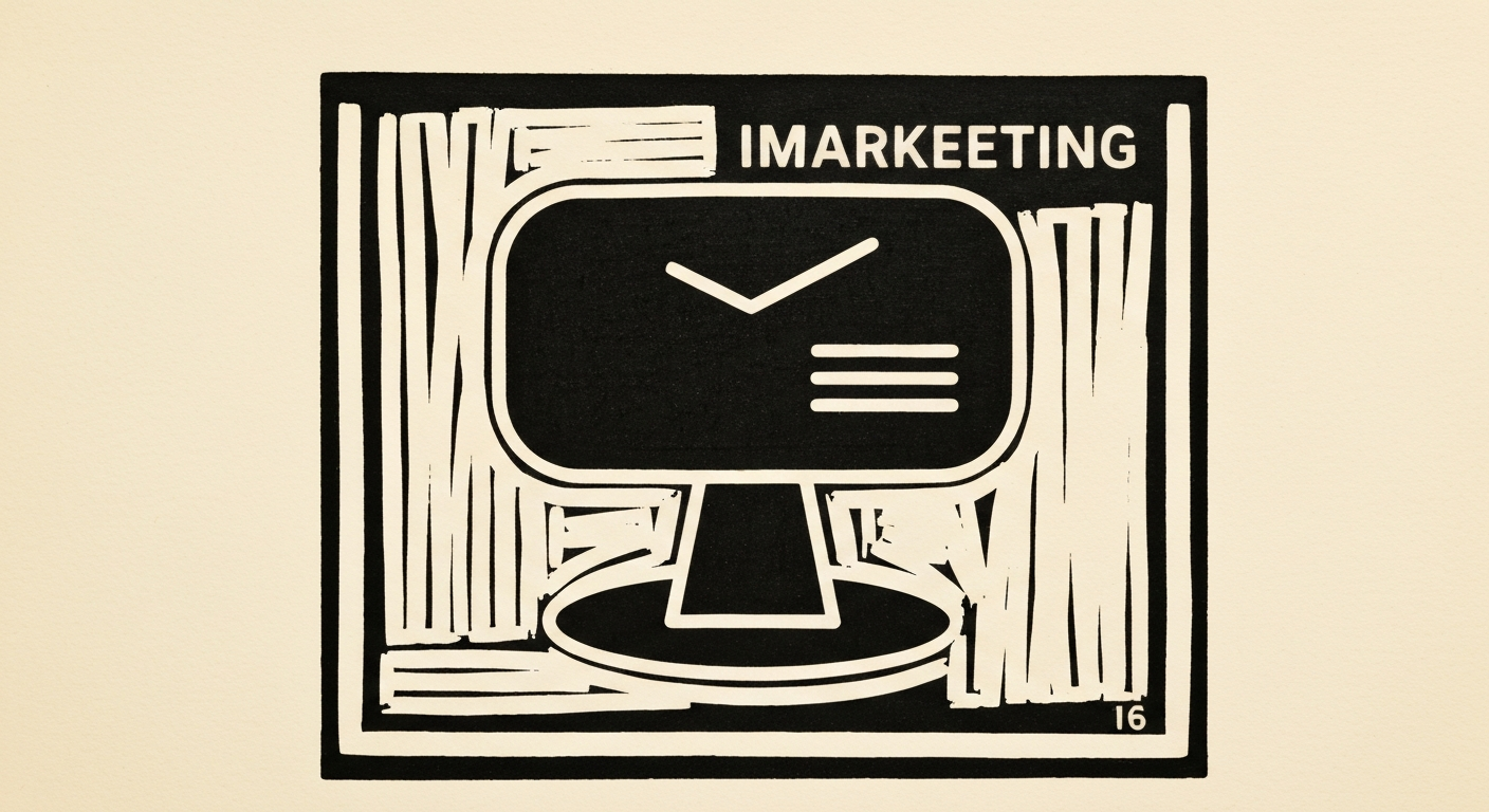 Linocut illustration of internet marketing services in Ocean Springs.