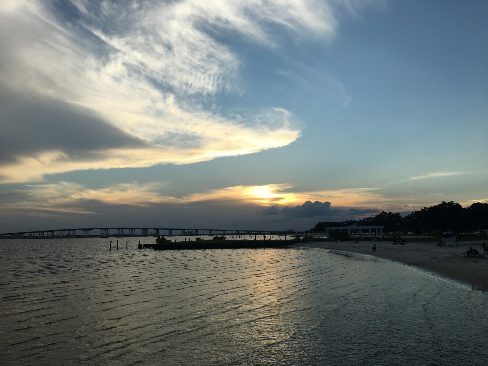 Front Beach at sunset, looking across Biloxi Bay.